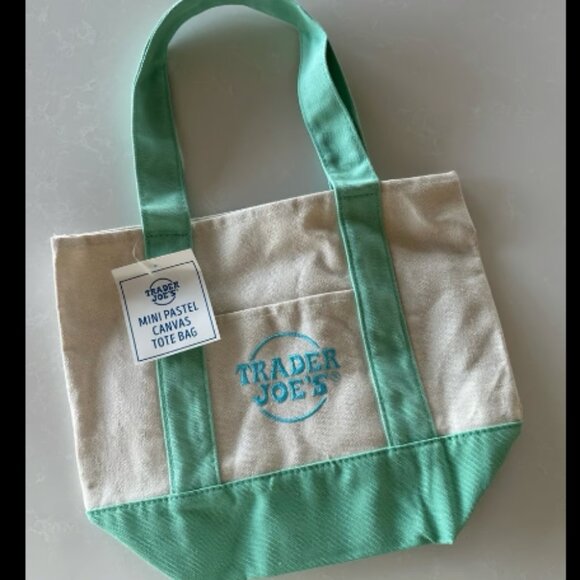 Limited time- Trader Joe’s Mini Pastel Mint Canvas Tote Bag - Picture 1 of 1